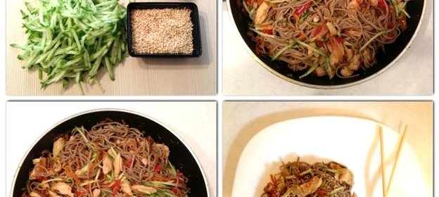 Гречневая лапша по‑японски с курицей и овощами