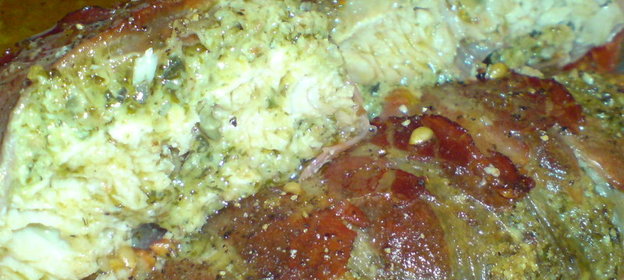 Морская форель с песто и Пармской ветчиной